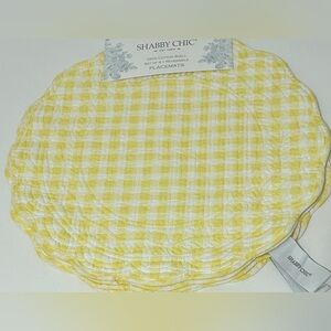 Shabby Chic Set of 4 Placemats Yellow Check Reversible  Quilted 100% Cotton NEW